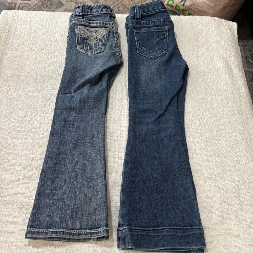 Rock & Roll Denim Girls Trouser Jeans Size 5 Medium Wash Embroidered Flare Leg